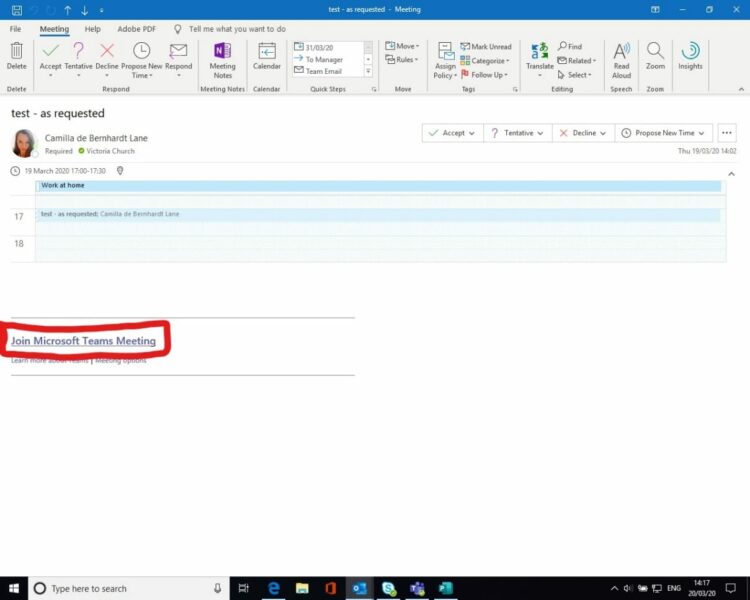 Link received in an email to join a Microsoft Teams meeting