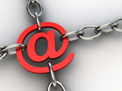 concept of a email symbol chained up