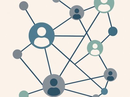 A network chart style image showing different connections between various people and networks.