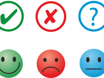 an illustration of three feedback options: happy, sad and neutral