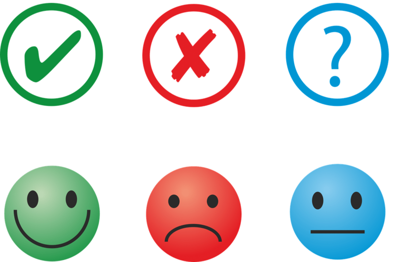 an illustration of three feedback options: happy, sad and neutral