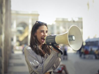 a woman with a megaphone