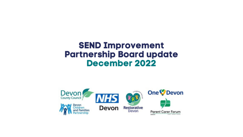 a graphic that announcing the SEND Improvement Partnership Board update for December 2022