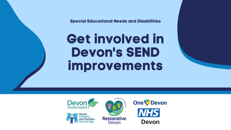 A graphic asking people to get involved in Devon's SEND improvements