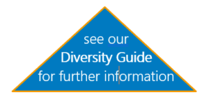 A blue triangle containing the words see our diversity guide for further information