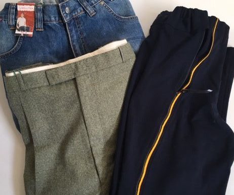 Trousers with alternative fasteners