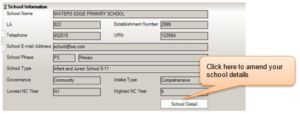Sims screenshot of Census Return for amending school details